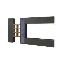Parete attrezzata Dcavio, cm 280x30h180, Antracite e Acero<Dmora New