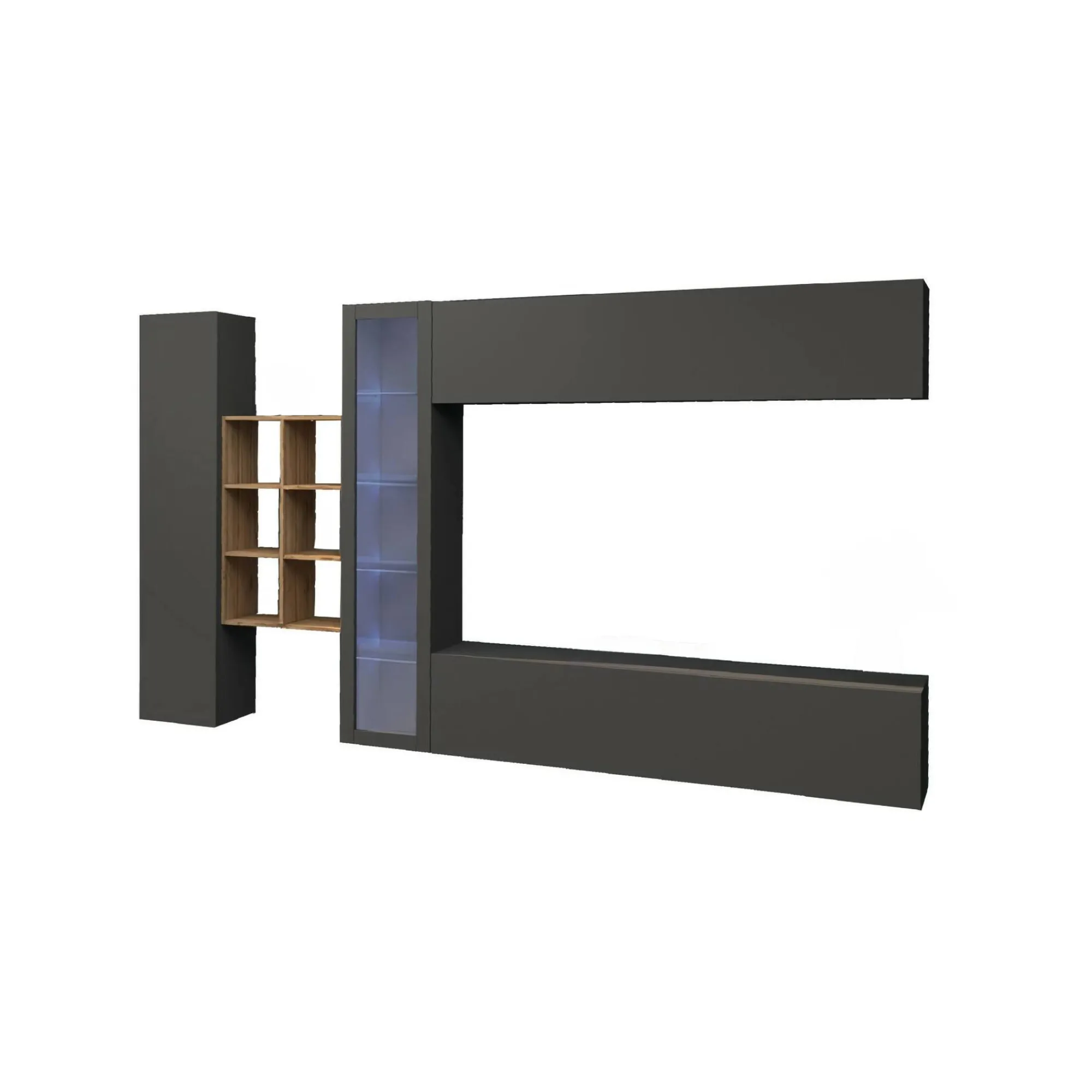 Parete attrezzata Dcavio, cm 280x30h180, Antracite e Acero<Dmora New