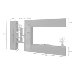 Parete attrezzata Dcavio, cm 280x30h180, Antracite e Acero<Dmora New