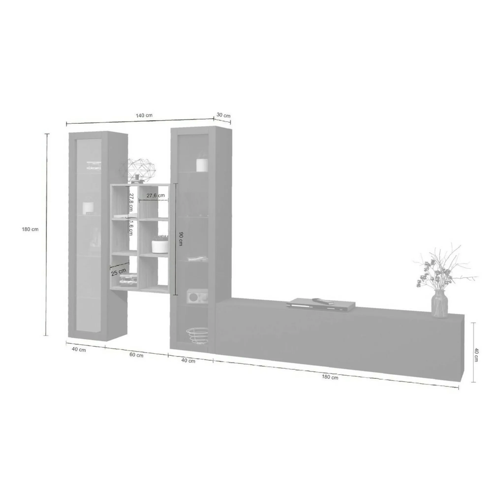 Parete attrezzata Dcorrei, cm 320x30h180,<Dmora Best Sale