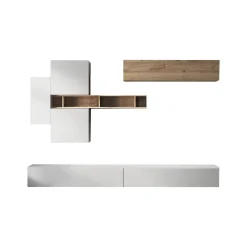 Parete attrezzata Dcost, 276x30 h210 cm, Bianco lucido e Rovere<Dmora Store