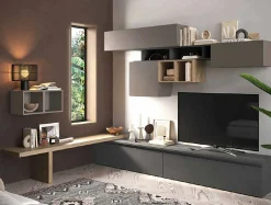 Parete attrezzata Ddelprat, 276x40 h200 cm, Grigio scuro e Grigio<Dmora Cheap