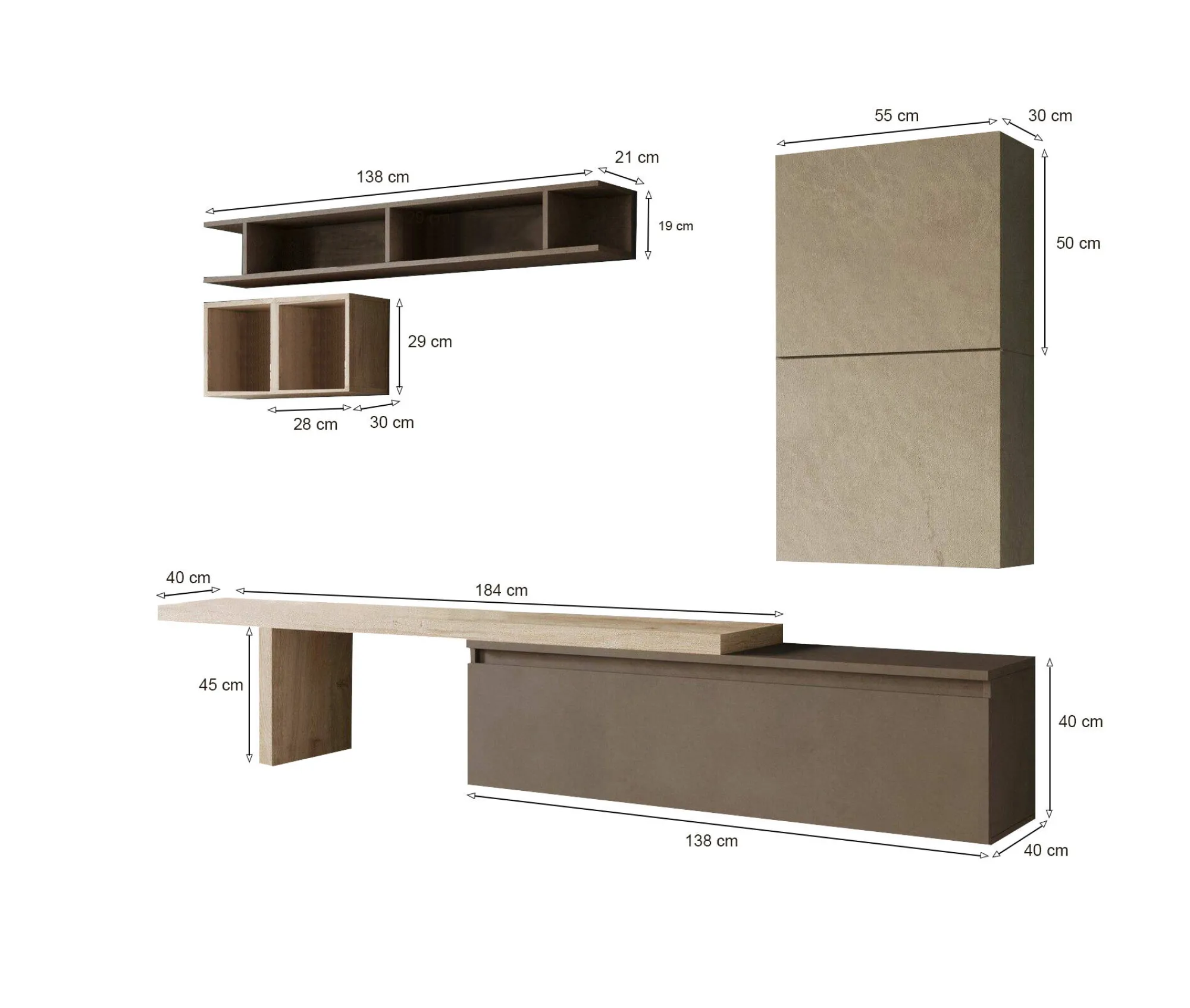 Parete attrezzata Deaso, 260x40 h190 cm, Noce e Grigio<Dmora Store