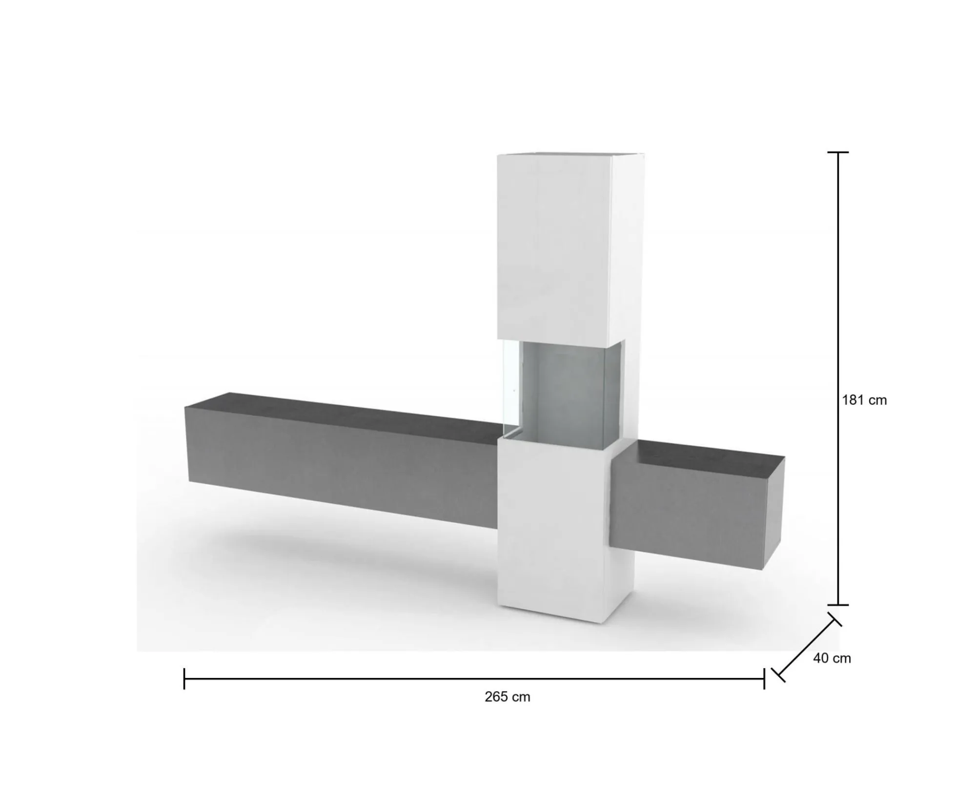 Parete attrezzata Dgrand, cm 265x40h181, Bianco lucido e Ardesia<Dmora Fashion
