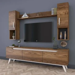 Parete attrezzata Dlabriol, 180x35h49 cm, Noce e Bianco<Dmora Sale