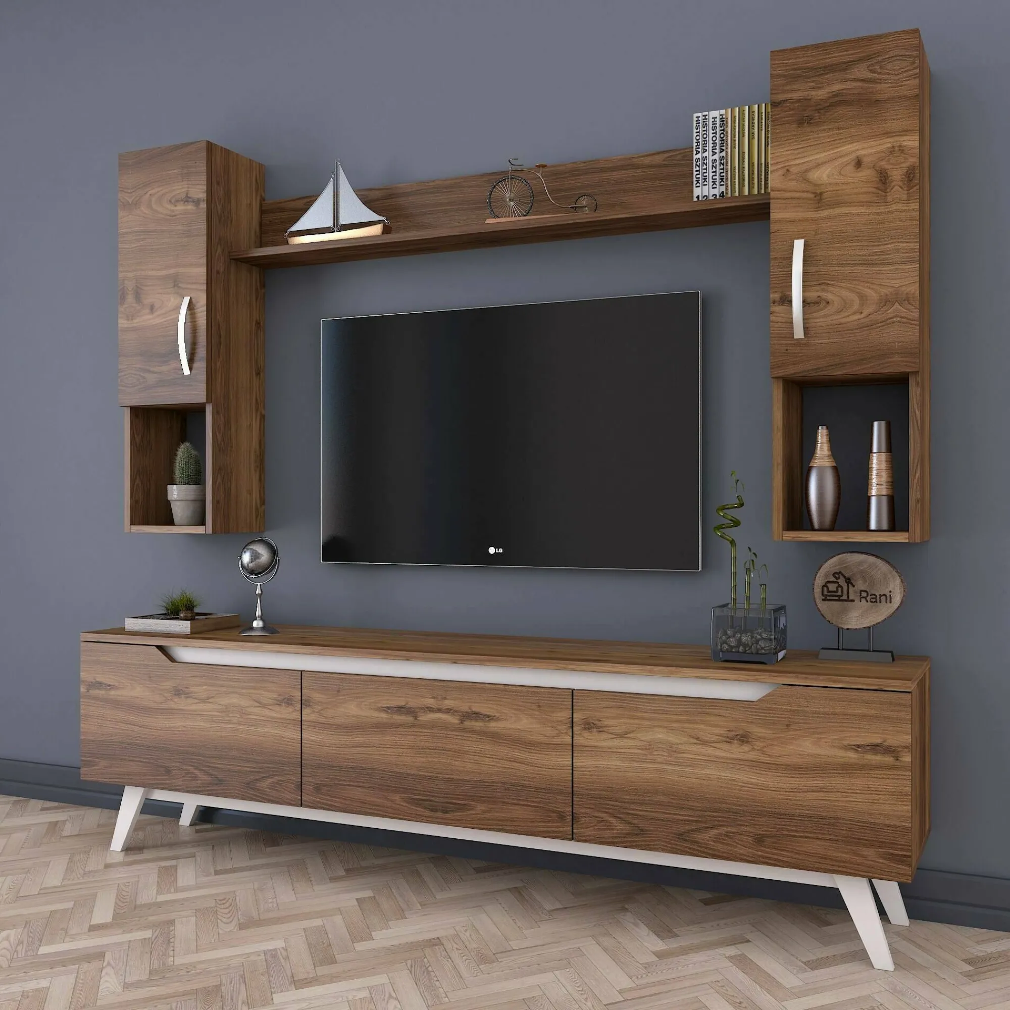 Parete attrezzata Dlabriol, 180x35h49 cm, Noce e Bianco<Dmora Sale