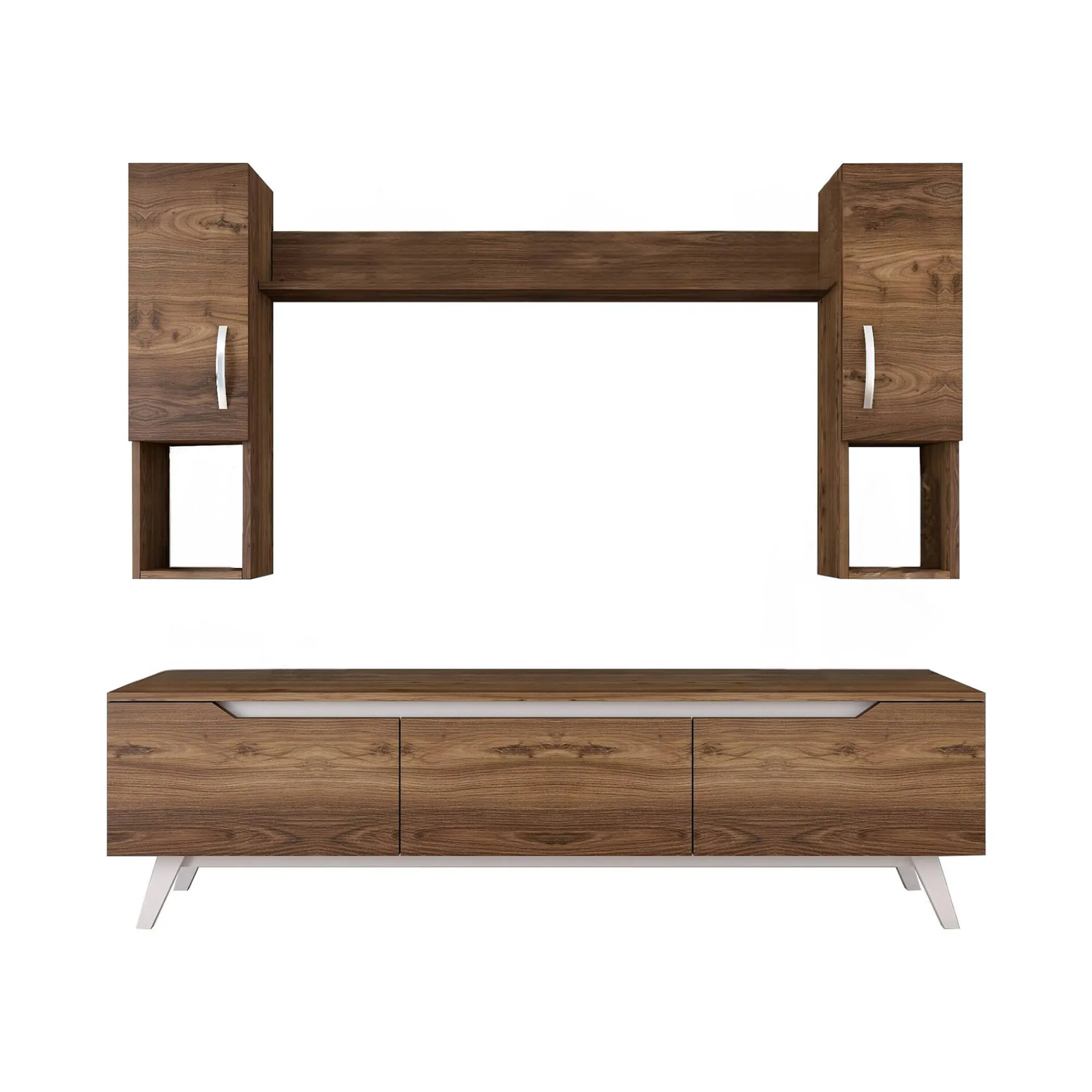 Parete attrezzata Dlabriol, 180x35h49 cm, Noce e Bianco<Dmora Sale