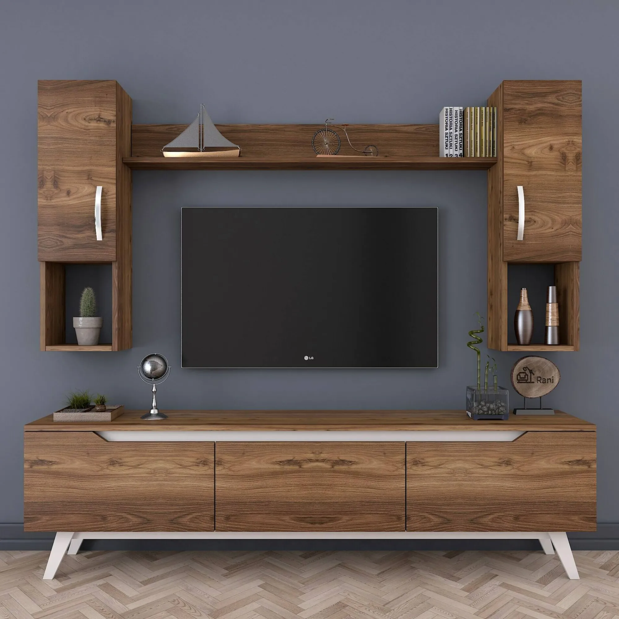 Parete attrezzata Dlabriol, 180x35h49 cm, Noce e Bianco<Dmora Sale