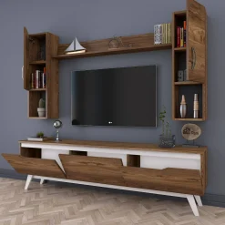 Parete attrezzata Dlabriol, 180x35h49 cm, Noce e Bianco<Dmora Sale