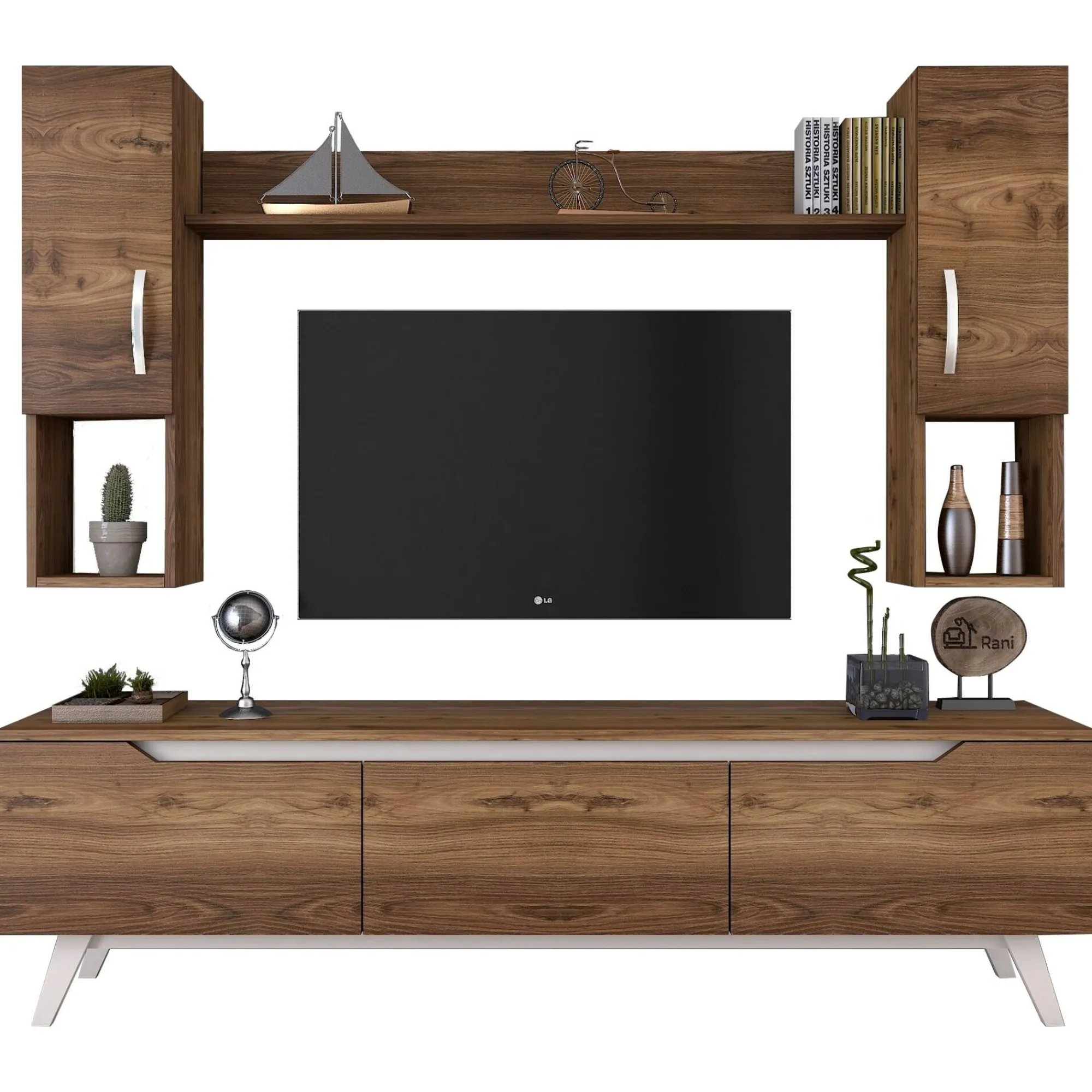 Parete attrezzata Dlabriol, 180x35h49 cm, Noce e Bianco<Dmora Sale