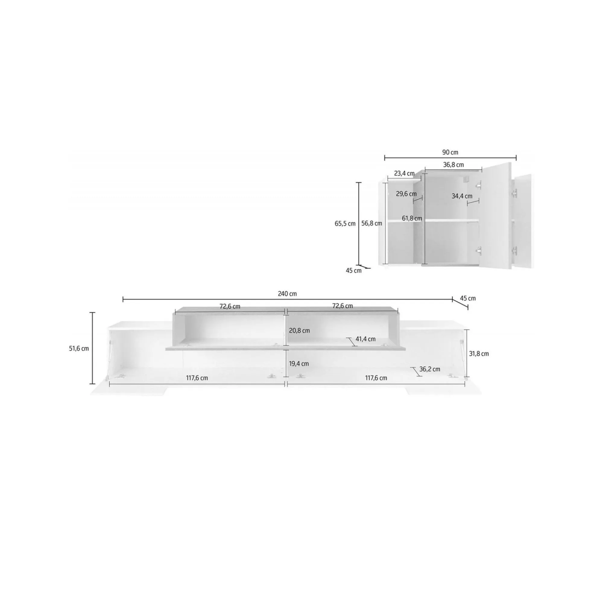 Parete attrezzata Dmar, cm 240x45h180, Bianco lucido e Ardesia<Dmora Best Sale