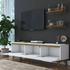 Parete attrezzata Dmarcandall, 180x35 h49 cm, Bianco e Noce<Dmora Cheap
