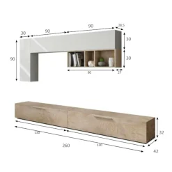 Parete attrezzata Dmontip, 260x42h32 cm, Cemento e Bianco<Dmora Best