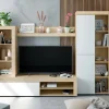 Parete attrezzata Dmurar, 240x30h175 cm, Bianco e Rovere<Dmora Fashion