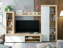 Parete attrezzata Dmurar, 240x30h175 cm, Bianco e Rovere<Dmora Fashion