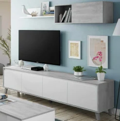 Parete attrezzata Dmutt, 200x29h80 cm, Bianco e Cemento<Dmora New