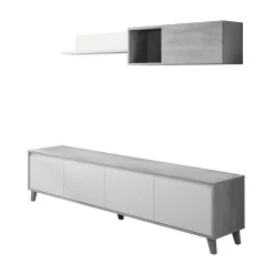 Parete attrezzata Dmutt, 200x29h80 cm, Bianco e Cemento<Dmora New