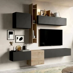 Parete attrezzata Douglas, 262x30 h220 cm, Antracite e Rovere<Dmora Hot
