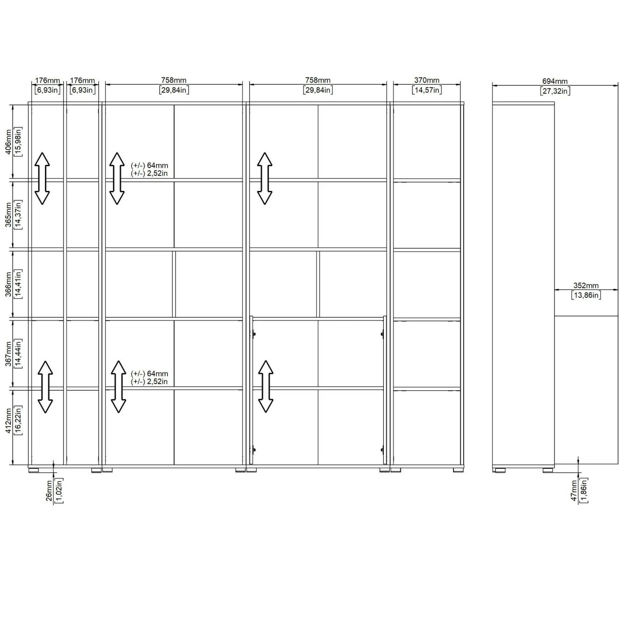 Parete attrezzata Dtomeazz, 34x241 h205 cm, Rovere e Bianco<Dmora Clearance