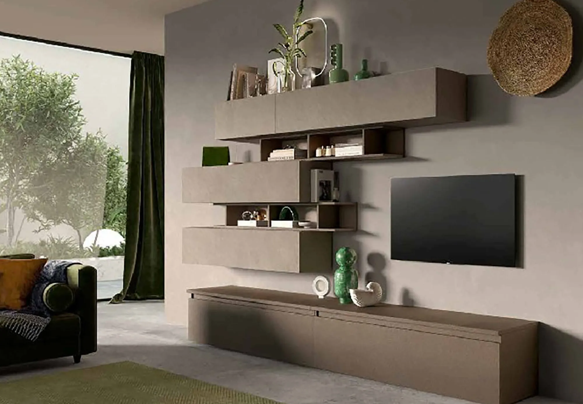 Parete attrezzata Dwalukiewic, 276x40 h190 cm, Bronzo e Grigio<Dmora Fashion