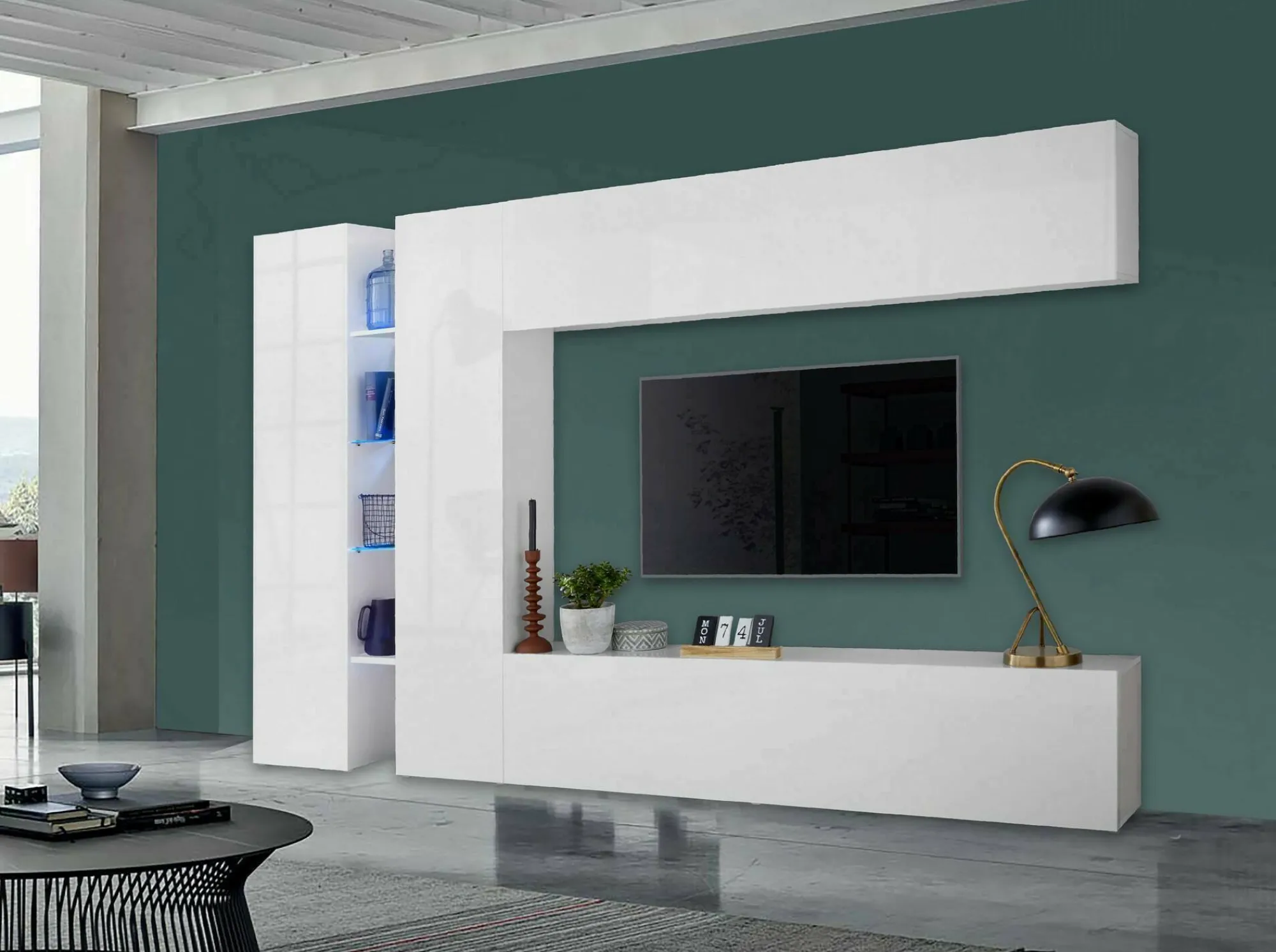 Parete attrezzata Enstatite, cm 280x30x180,<Dmora Outlet