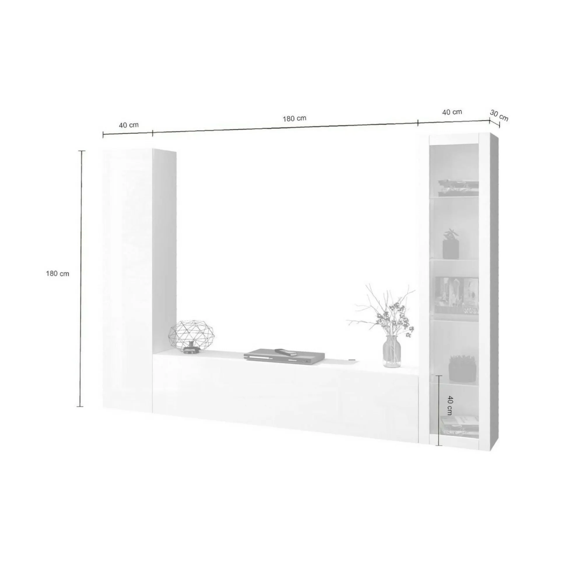 Parete attrezzata Felicina, cm 260x30h180,<Dmora Best Sale