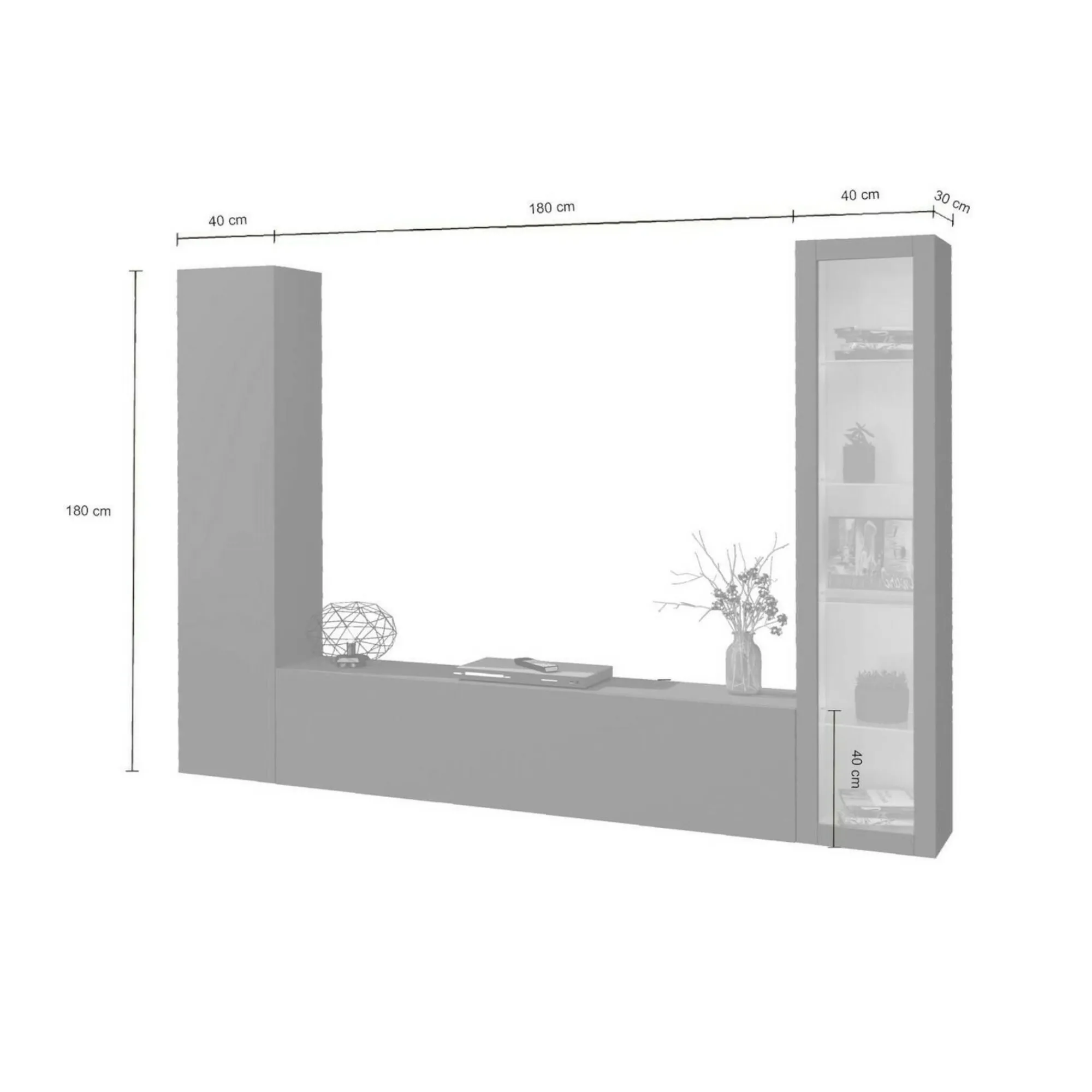 Parete attrezzata Felicina, cm 260x30h180,<Dmora Best