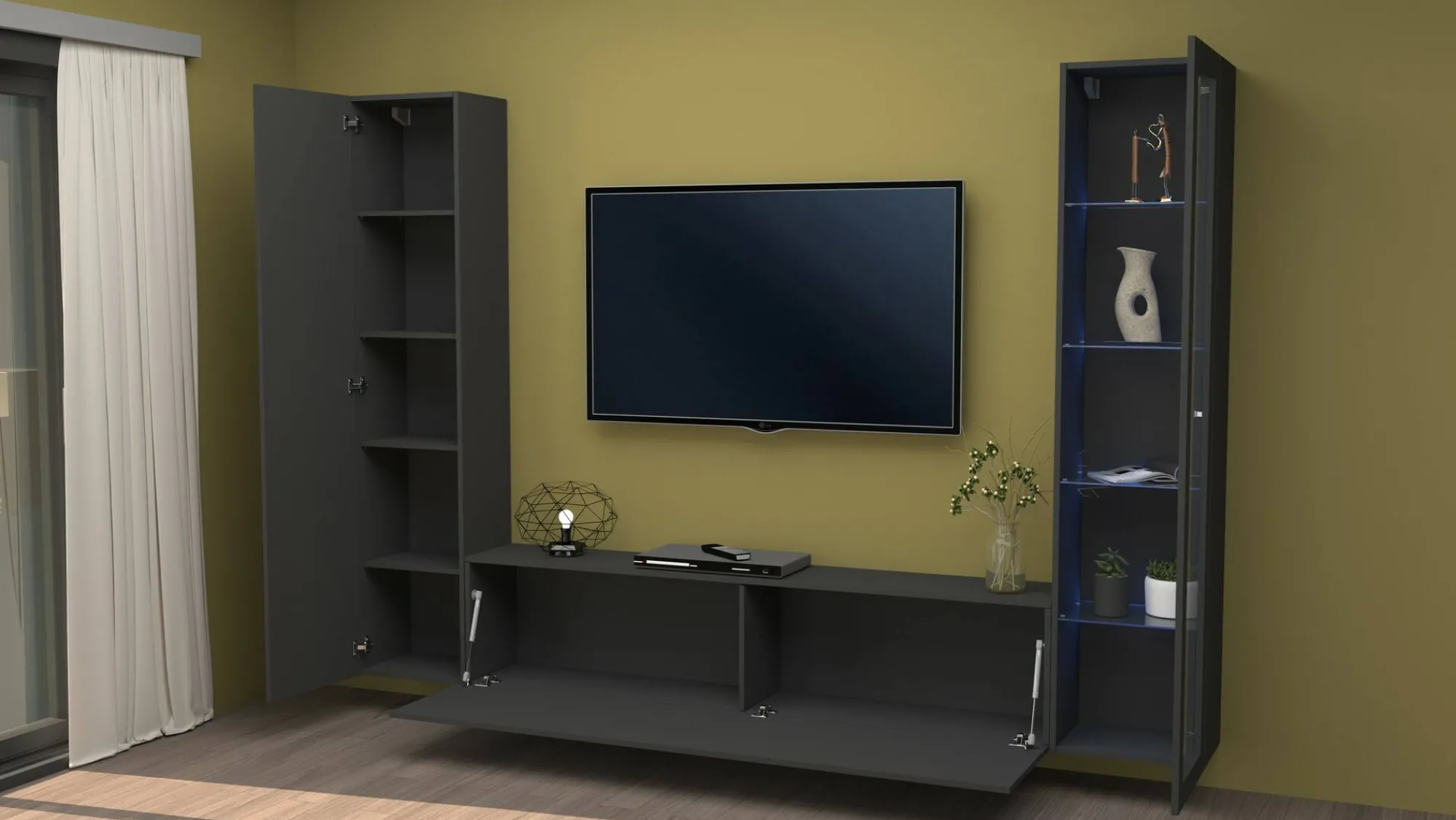 Parete attrezzata Felicina, cm 260x30h180,<Dmora Best
