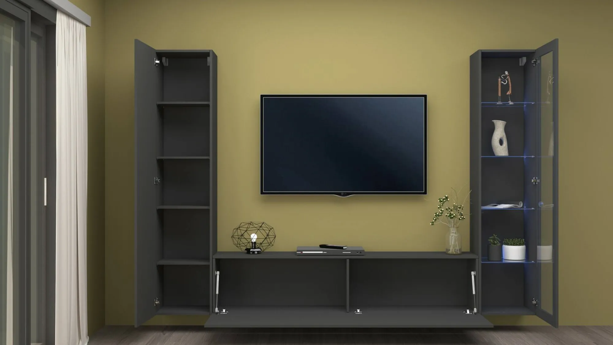 Parete attrezzata Felicina, cm 260x30h180,<Dmora Best