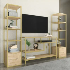 Parete attrezzata Felion, 198x39h160 cm, Oro e Quercia<Dmora Flash Sale