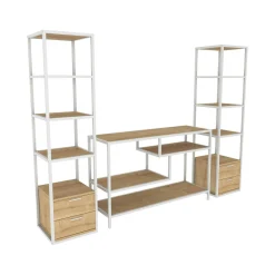 Parete attrezzata Felion, 198x39h160 cm, Bianco e Rovere<Dmora Cheap