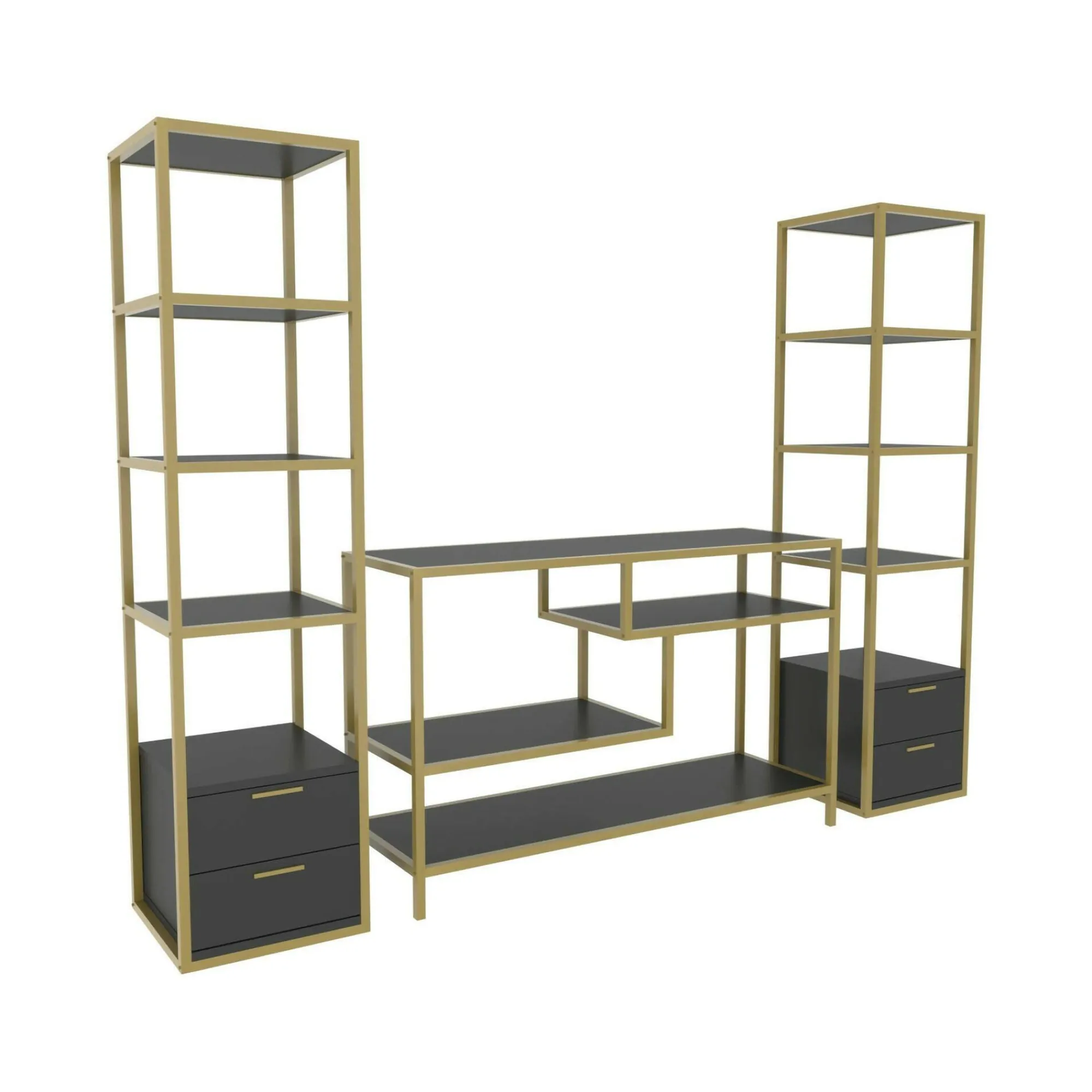 Parete attrezzata Felion, 198x39h160 cm, Oro e Antracite<Dmora Cheap