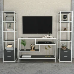Parete attrezzata Felion, 198x39h160 cm, Bianco e Antracite<Dmora Outlet