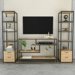 Parete attrezzata Felion, 198x39h160 cm, Nero e Quercia<Dmora Fashion