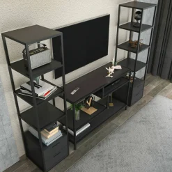 Parete attrezzata Felion, 198x39h160 cm, Nero e Antracite<Dmora Fashion