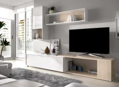 Parete attrezzata Fortuna, 230x41h180 cm, Bianco e Rovere<Dmora Clearance