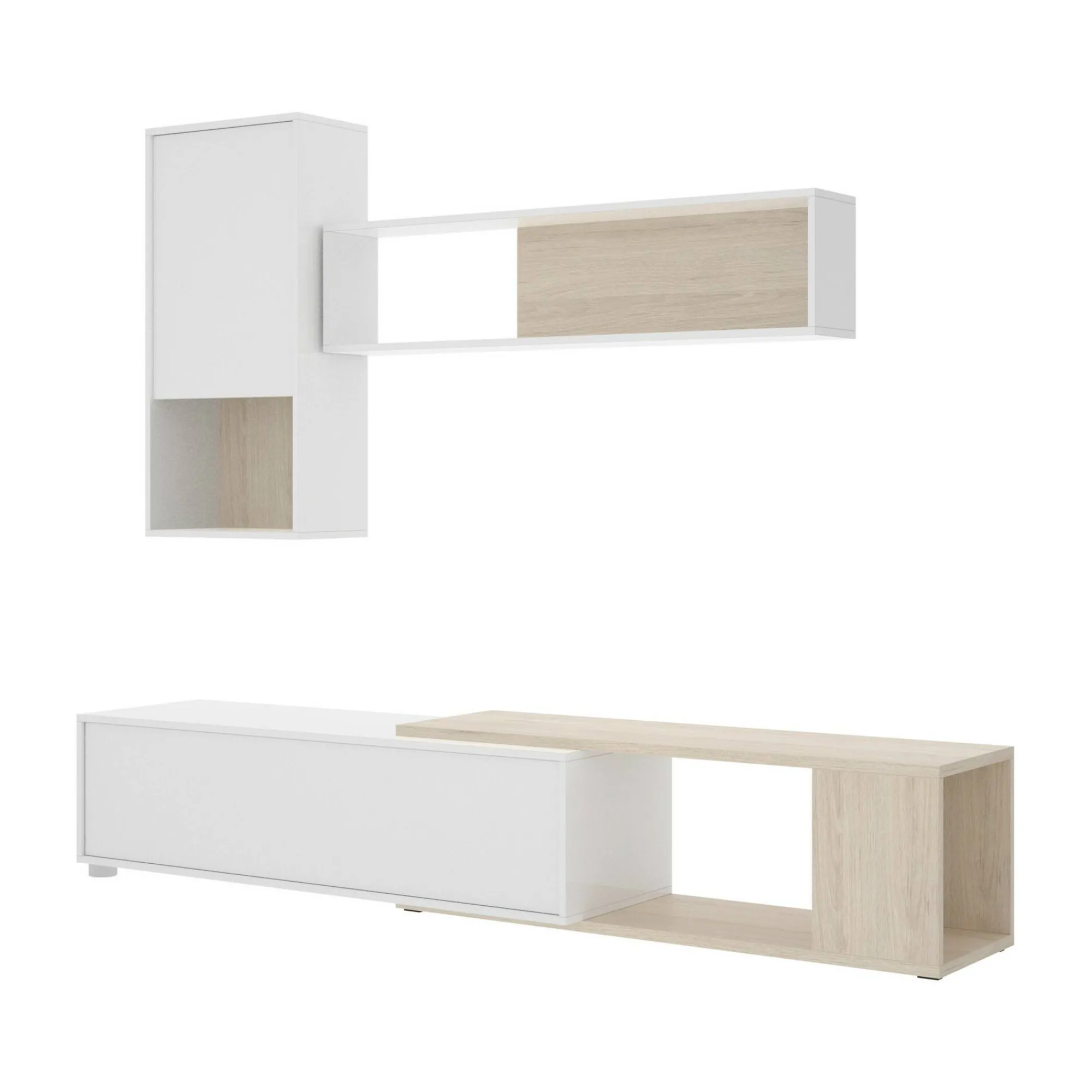 Parete attrezzata Fortuna, 230x41h180 cm, Bianco e Rovere<Dmora Clearance