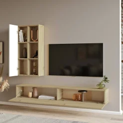 Parete attrezzata Francois, 175x27 h25 cm, Quercia e Bianco<Dmora Store