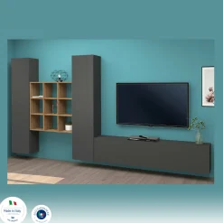 Parete attrezzata Genoveffa, cm 270x30h180, Antracite e Acero<Dmora Discount