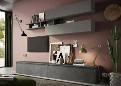 Parete attrezzata Gilma, 276x40 h190 cm, Ardesia e Grigio scuro<Dmora Outlet