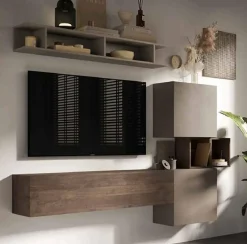 Parete attrezzata Goni, 215x30 h190 cm, Noce e Grigio<Dmora Clearance