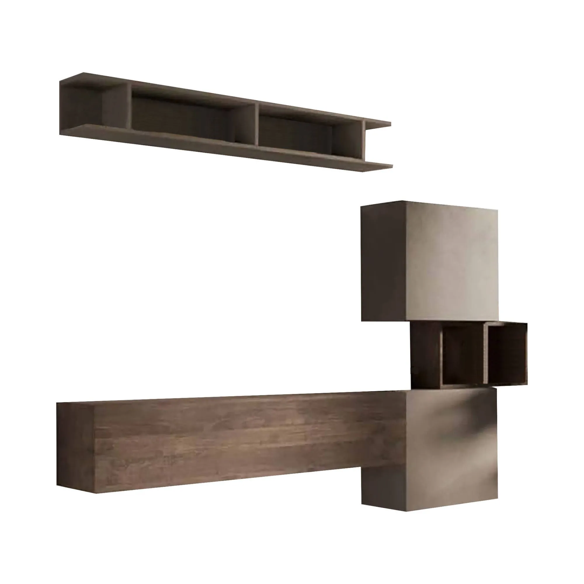 Parete attrezzata Goni, 215x30 h190 cm, Noce e Grigio<Dmora Clearance