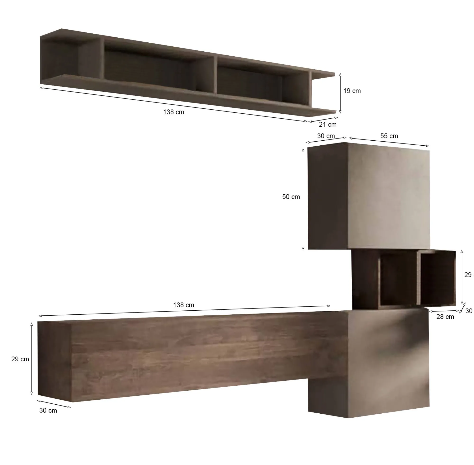Parete attrezzata Goni, 215x30 h190 cm, Noce e Grigio<Dmora Clearance