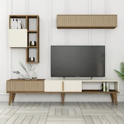 Parete attrezzata Gordon, 180x35 h40 cm, Noce e Crema<Dmora Sale