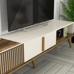 Parete attrezzata Gordon, 180x35 h40 cm, Noce e Crema<Dmora Sale