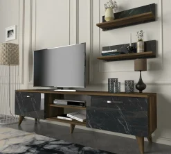 Parete attrezzata Ipsicratea, 150x30 h41 cm, Noce e Grigio<Dmora Best