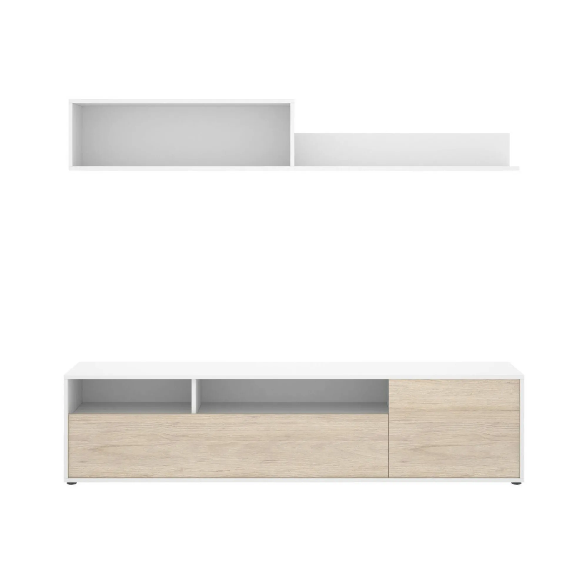 Parete attrezzata Jelawat, 180x35 h44 cm, Bianco e Rovere<Dmora New