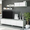 Parete attrezzata Kaya, 200x41h50 cm, Cemento e Bianco lucido<Dmora Shop