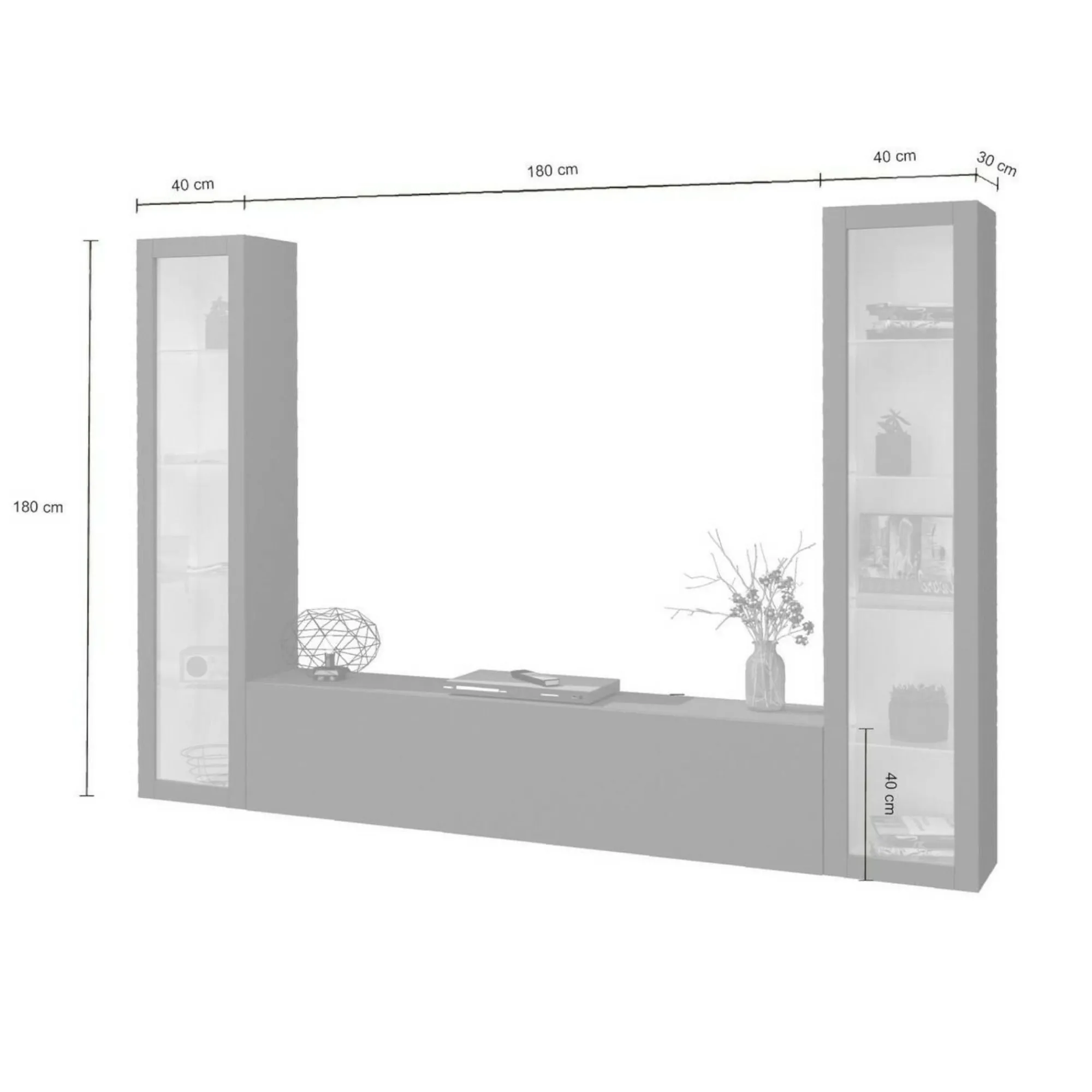 Parete attrezzata Leda, cm 260x30h180,<Dmora Hot