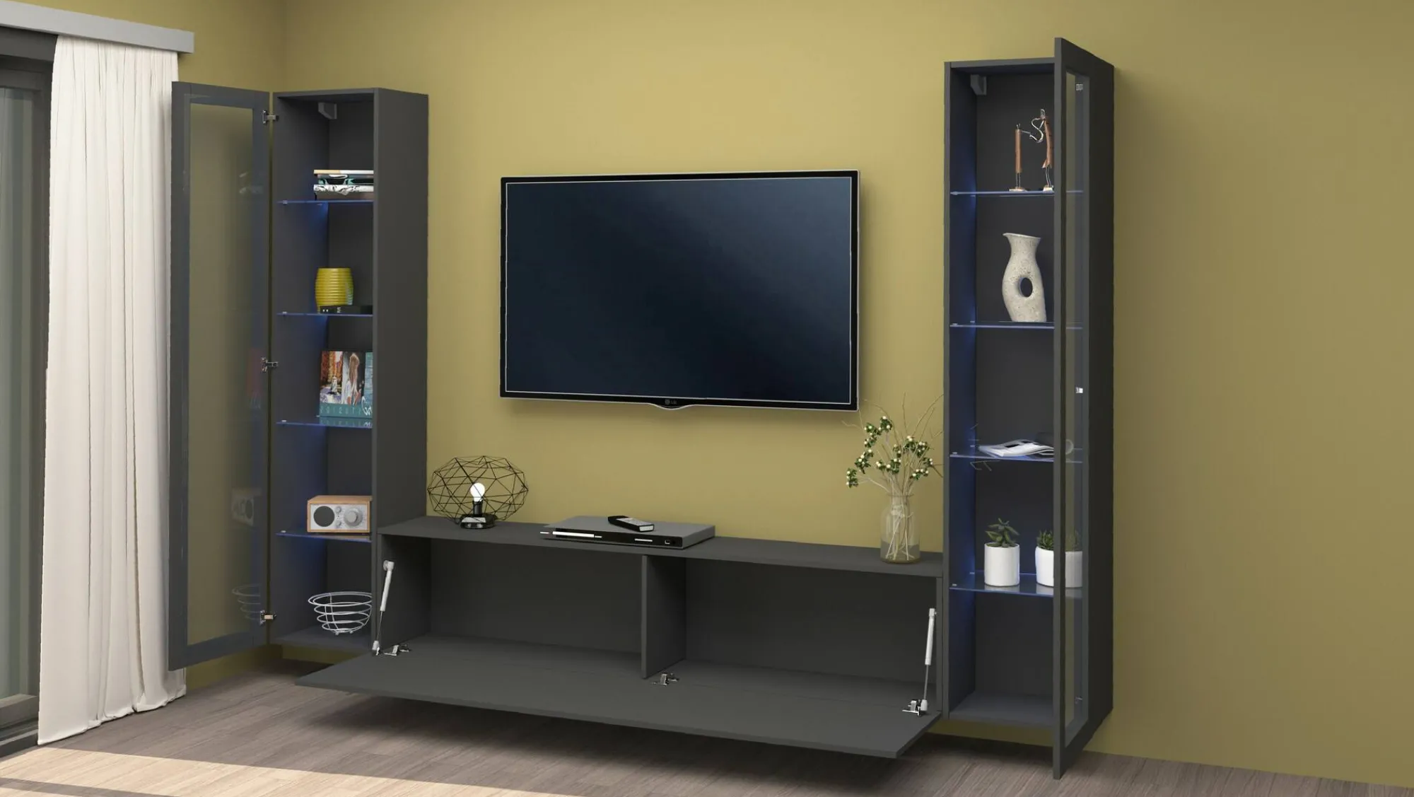 Parete attrezzata Leda, cm 260x30h180,<Dmora Hot